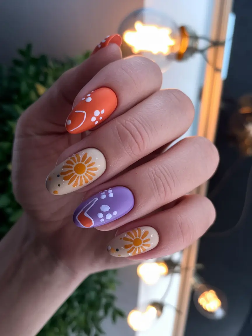 round summer nails Retro Flower Field Meets Street Pop