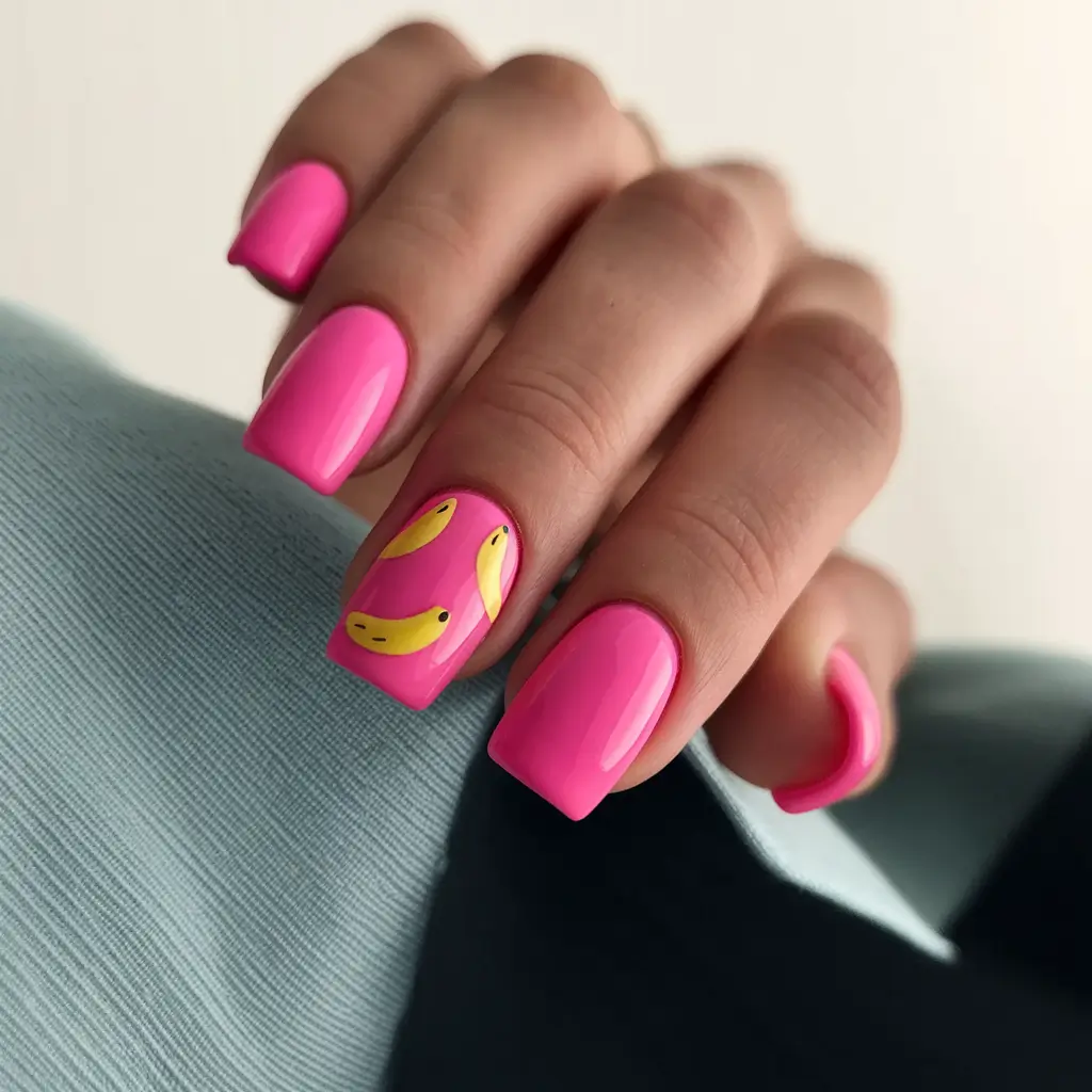 short acrylic nails summer designs pop art bananas