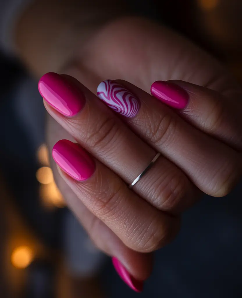 short acrylic nails summer pink marble accent
