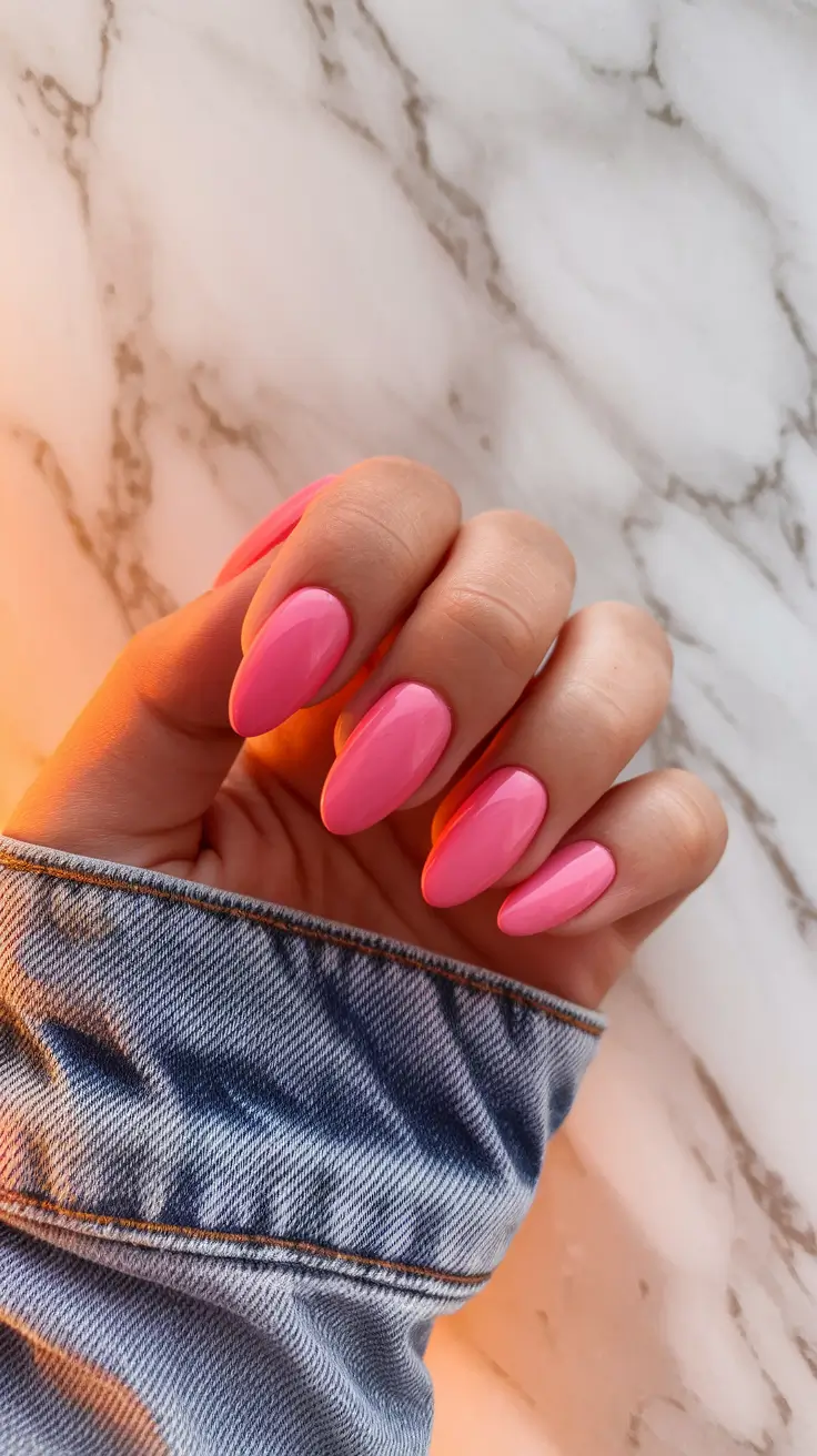 short acrylic nails summer pink almond