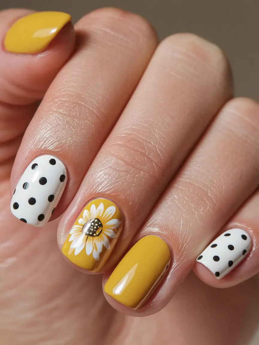 Short Nail Inspo for Summer 2025 Yellow Daisy Delight