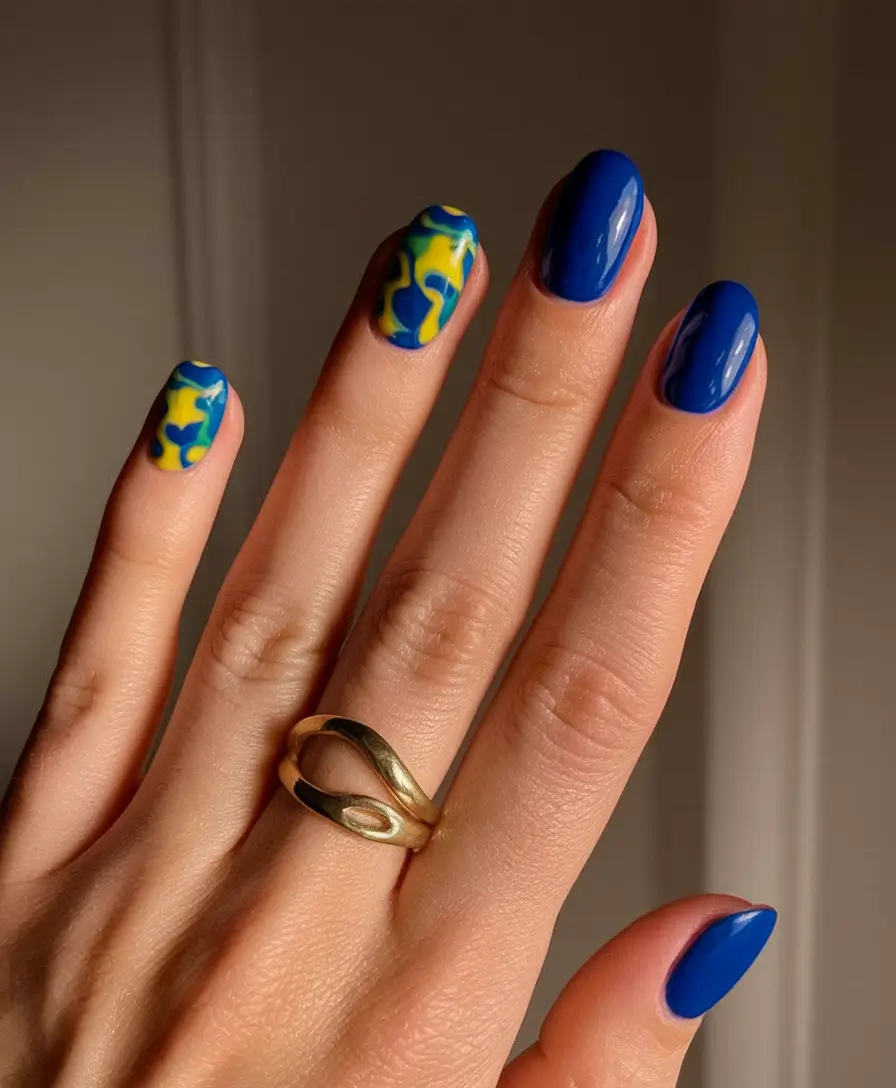 Short Nail Inspo for Summer 2025 Electric Blue with Acid Marble