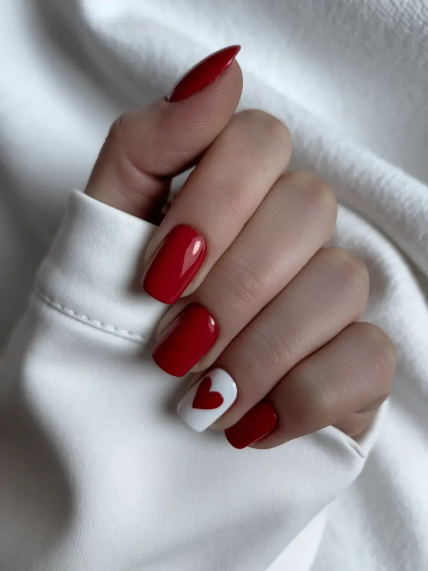 Short Nail Inspo for Summer 2025 Classic Red Heart Pop