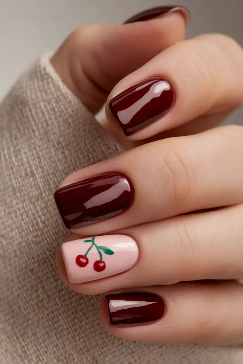 Short Nail Inspo for Summer 2025 Cherry Mocha Charm