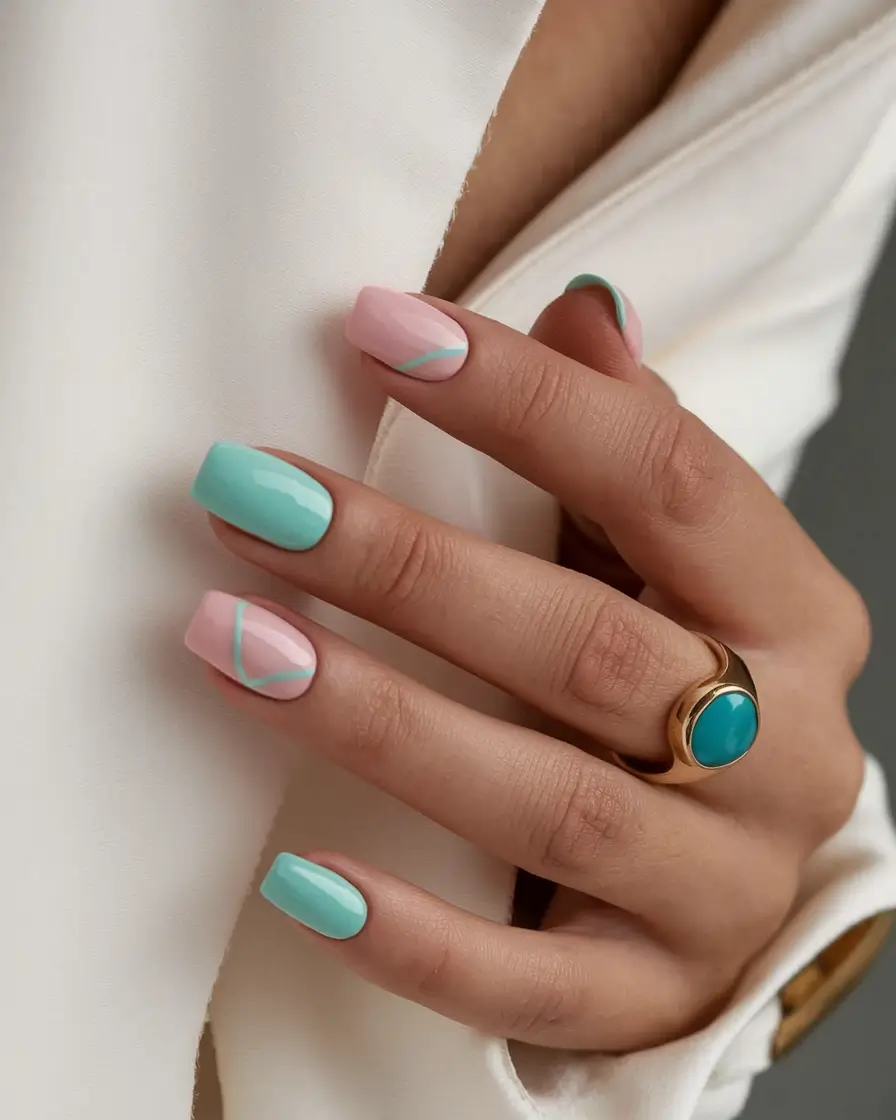 Short Nail Inspo for Summer 2025 Mint & Petal Duo