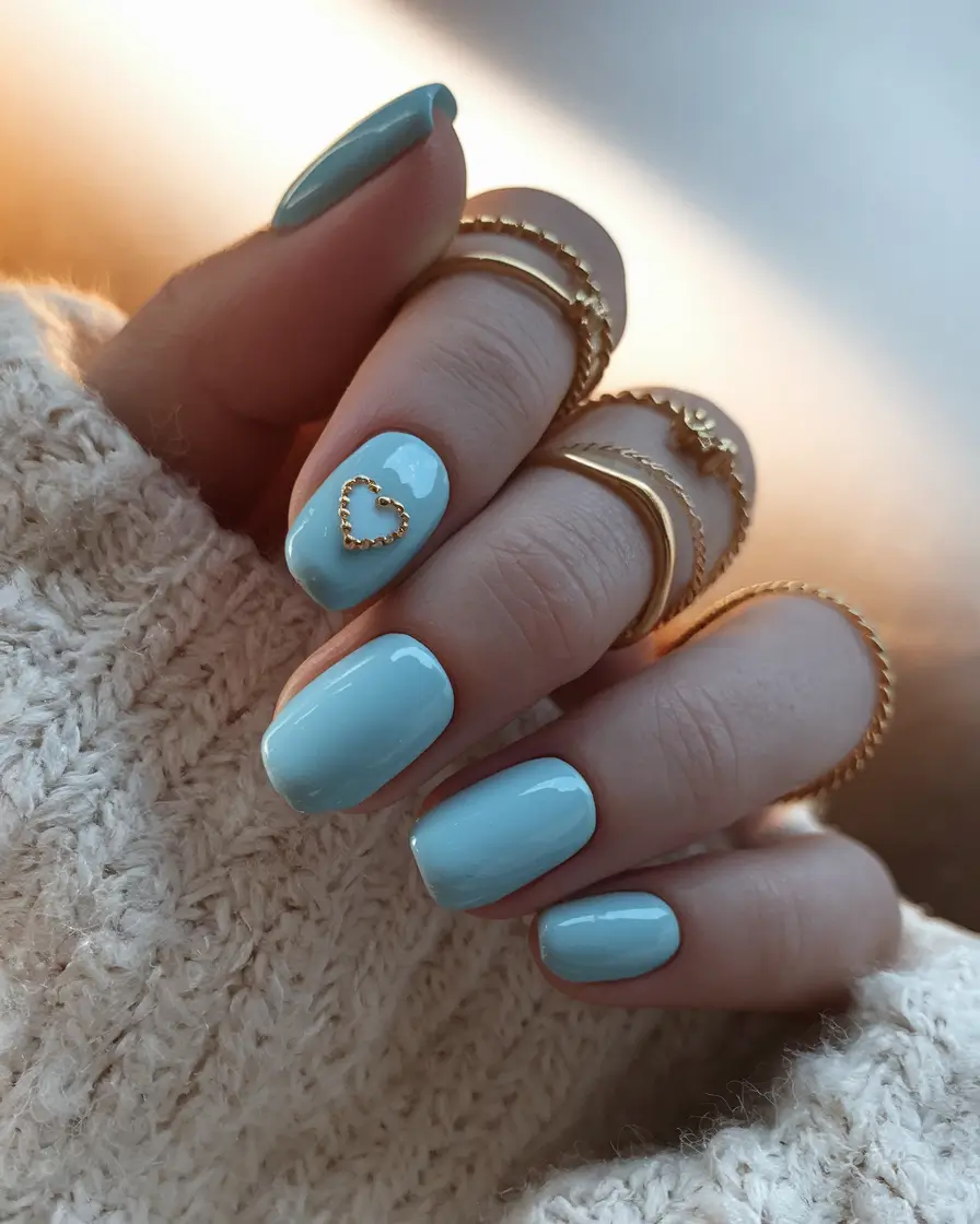 Short Nail Inspo for Summer 2025 Blue Charm Heart