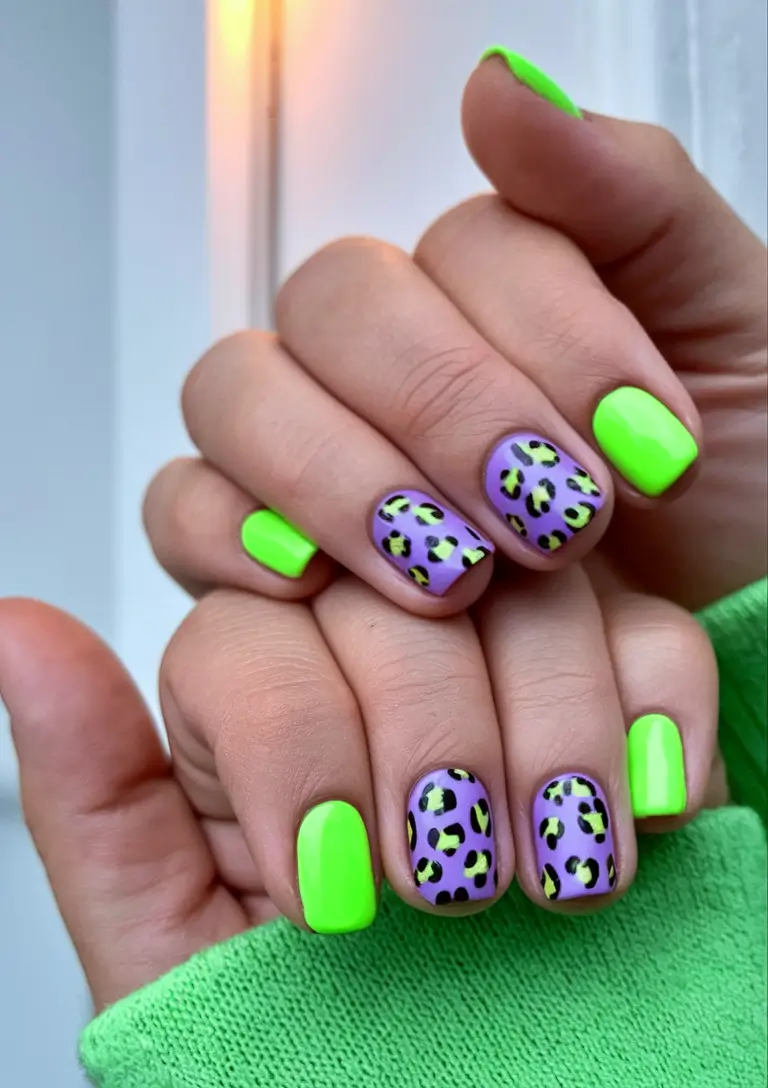 simple summer nails Electric Leopard Meets Neon Lime