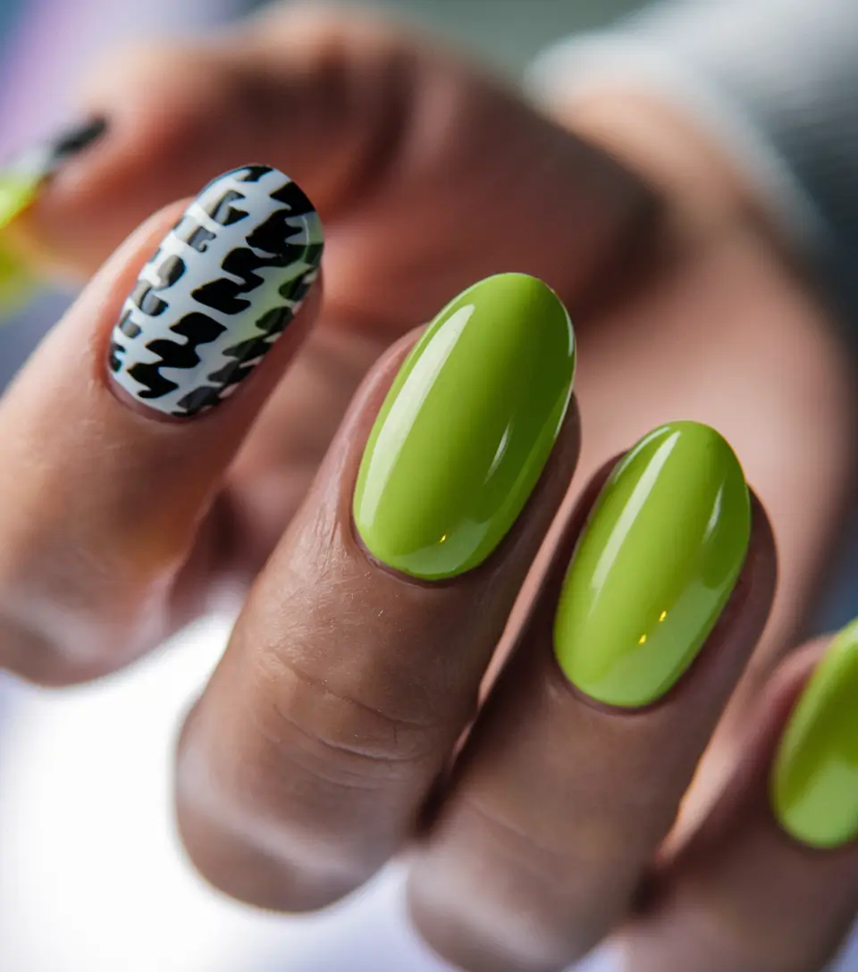 simple summer nails Fresh Lime and Modern Pixel Print