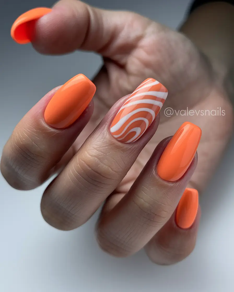 simple summer nails Tangerine Swirl Energy