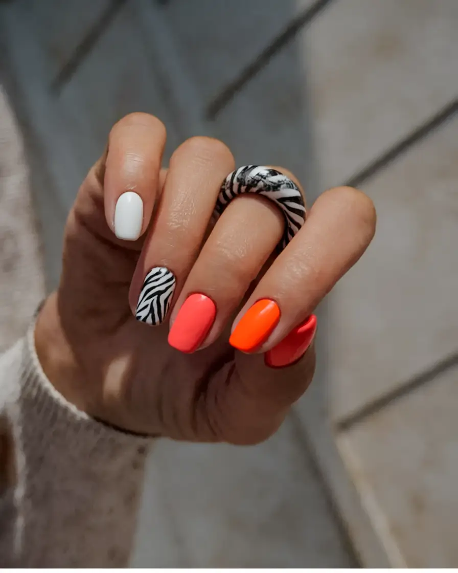 simple summer nails Neon Pop & Zebra Stripe Remix