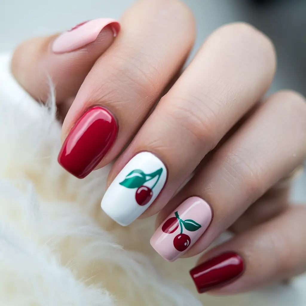 simple summer nails Cherry Pop on a Retro Summer Base