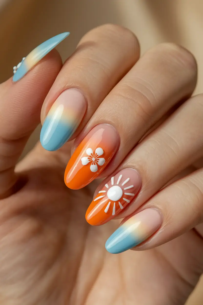 simple summer nails Sun-Kissed Citrus Meets Ocean Gradient