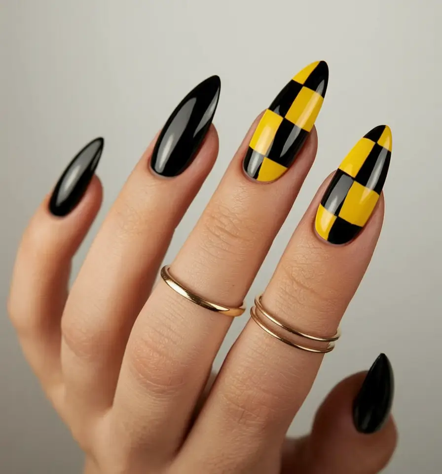 Top Nail Colors for Summer 2025 Taxi Cab Glam in Black & Yellow