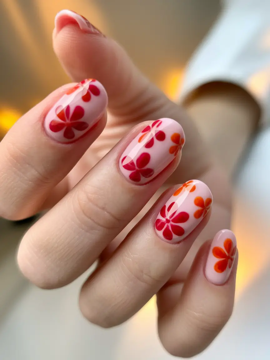 Sheer floral retro vacation nails 2025