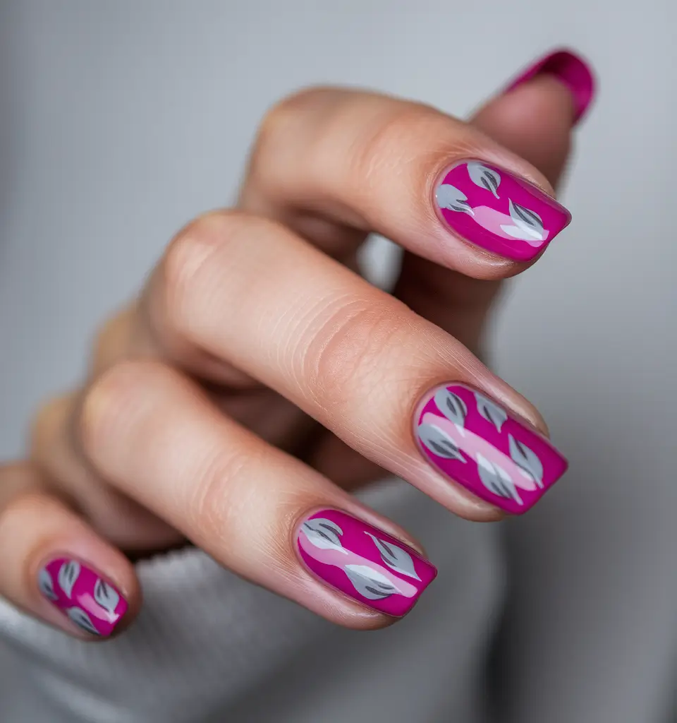 Chrome Leaves on Hot Pink Waves