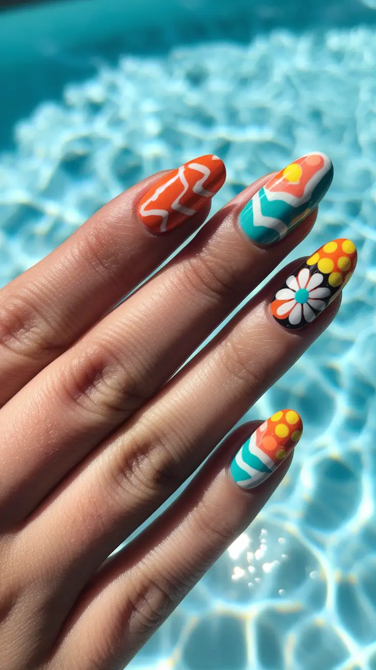 Cutest Summer Nails for 2025 Retro Poolside Pop with Waves and Daisies