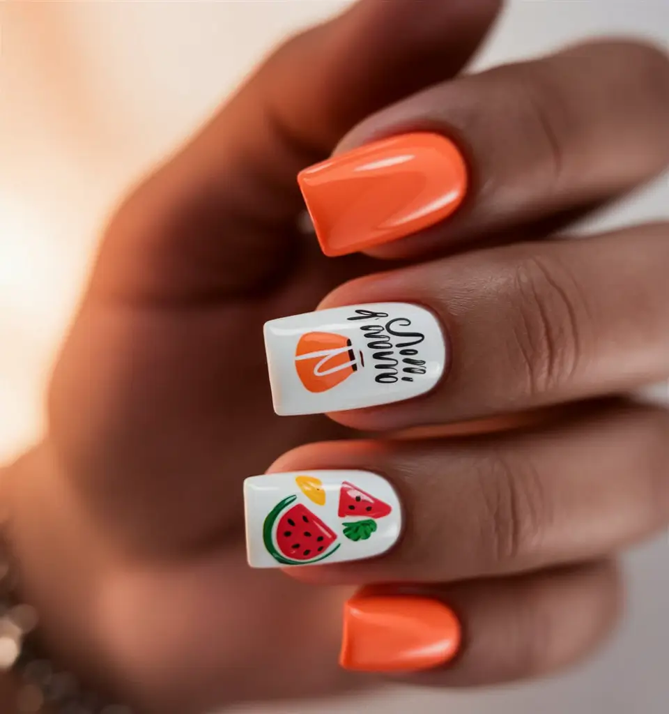Cutest Summer Nails for 2025 Fruit Punch & Juicy Lettering