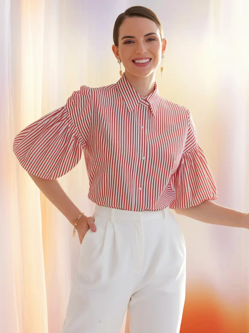 end of summer outfits work casual Red Stripes and Crisp White Confidence