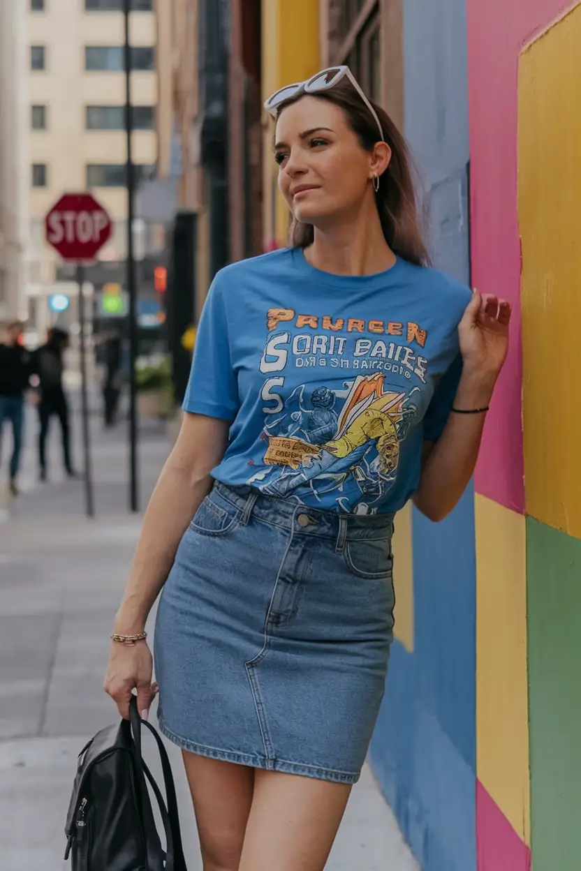 end of summer outfits casual comfy Graphic Tee Meets Denim: City Girl on the Move