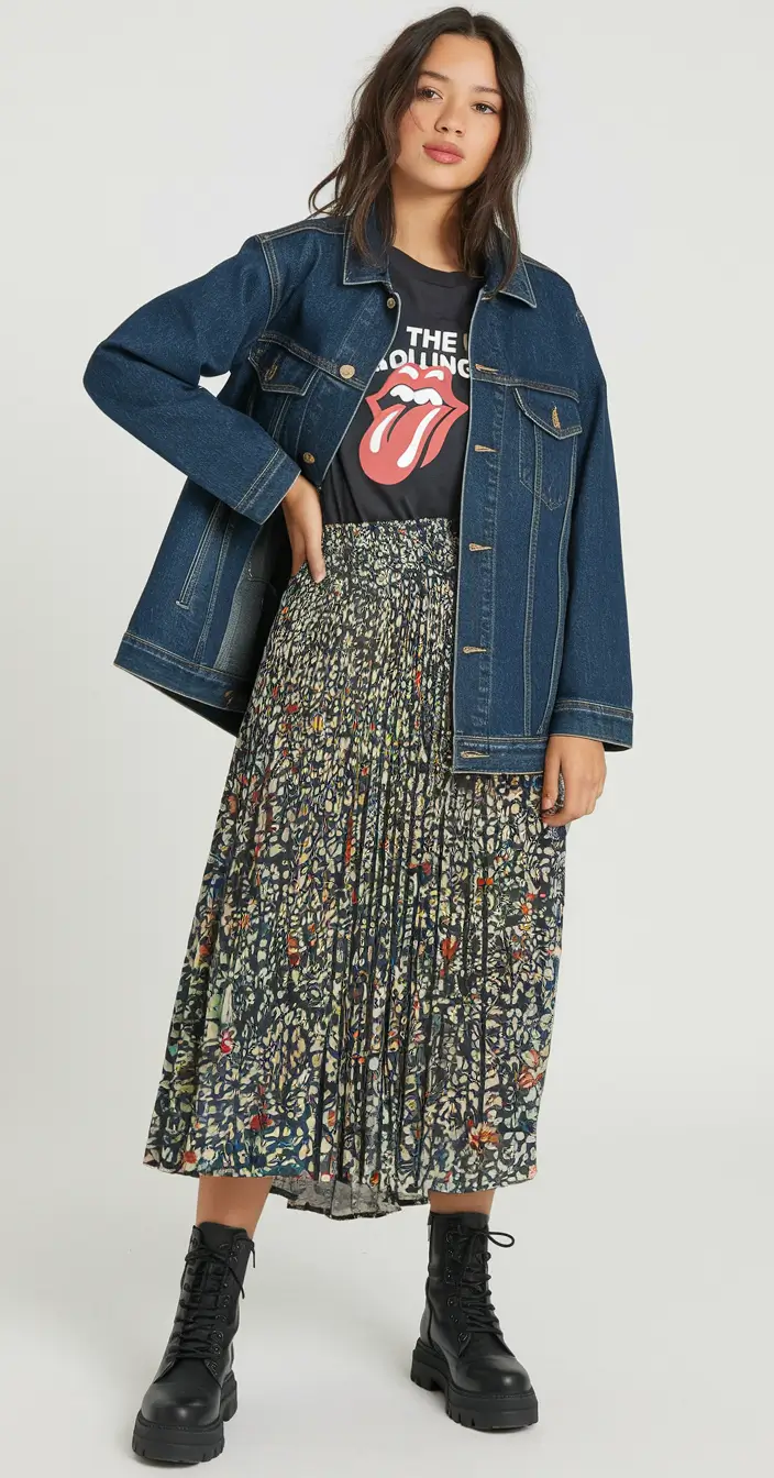 cozy fall outfits aesthetic casual Floral Rebel with a Denim Edge