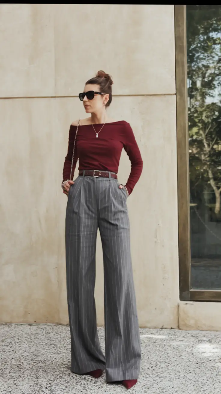 cozy fall outfits aesthetic Workweek Glam with Pinstripe Attitude