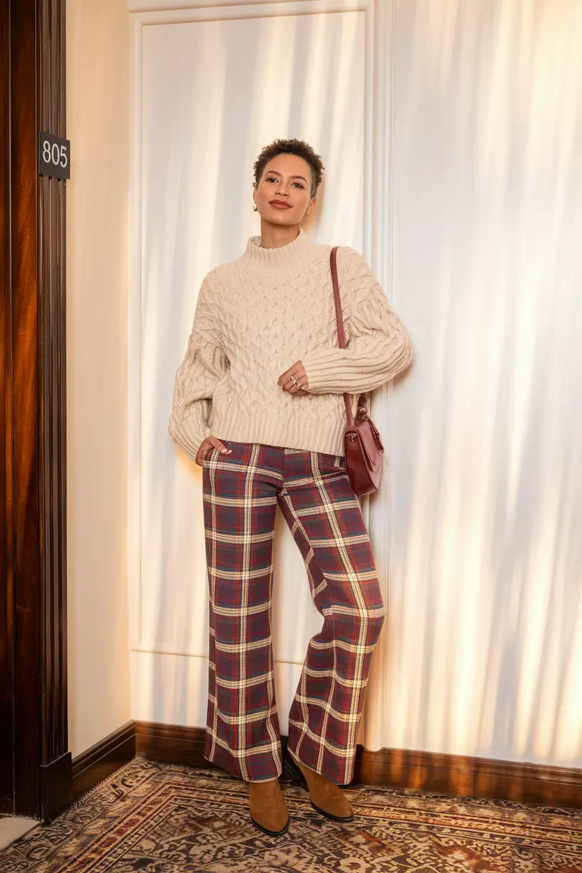 cozy fall outfits aesthetic casual Cable-Knit Meets Classic Prep