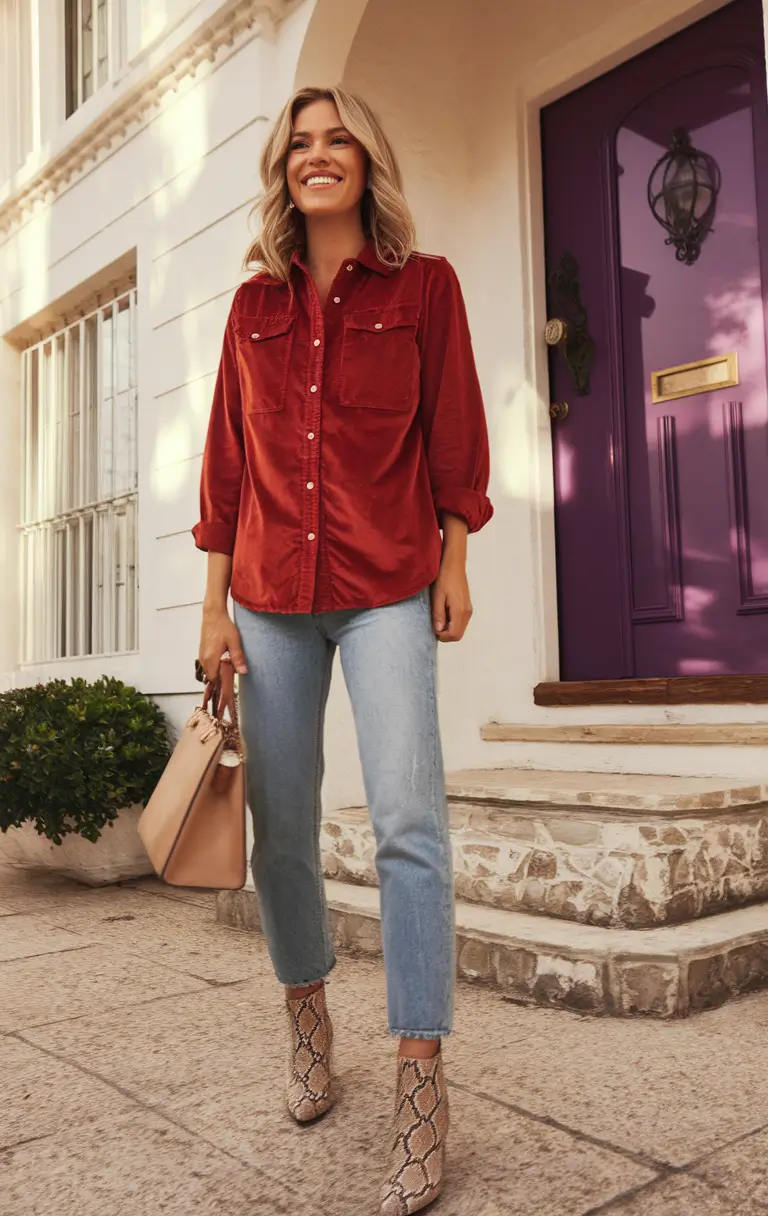 everyday fall outfits for women Shacket Season: Laidback and Crisp in Denim and Rust