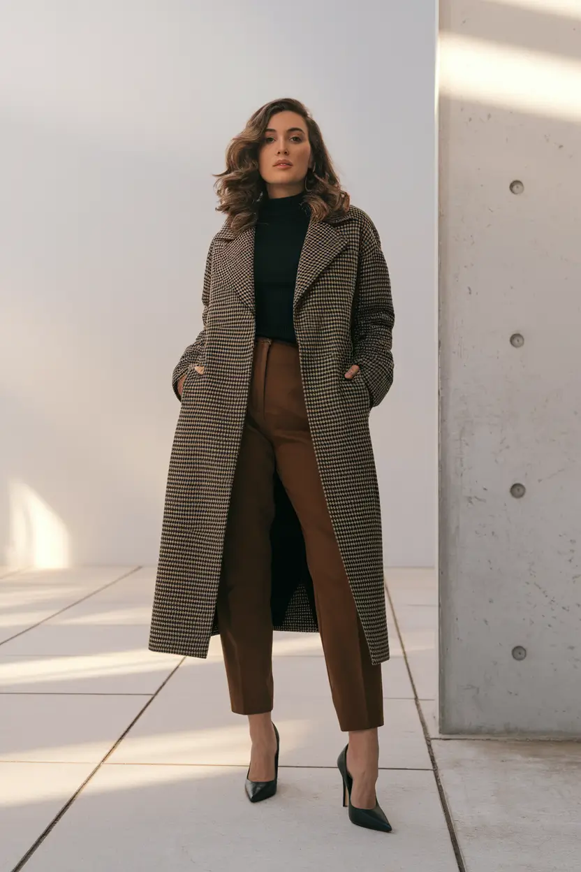 everyday fall outfits for women Modern Vintage: Tailored Browns and Oversized Coats