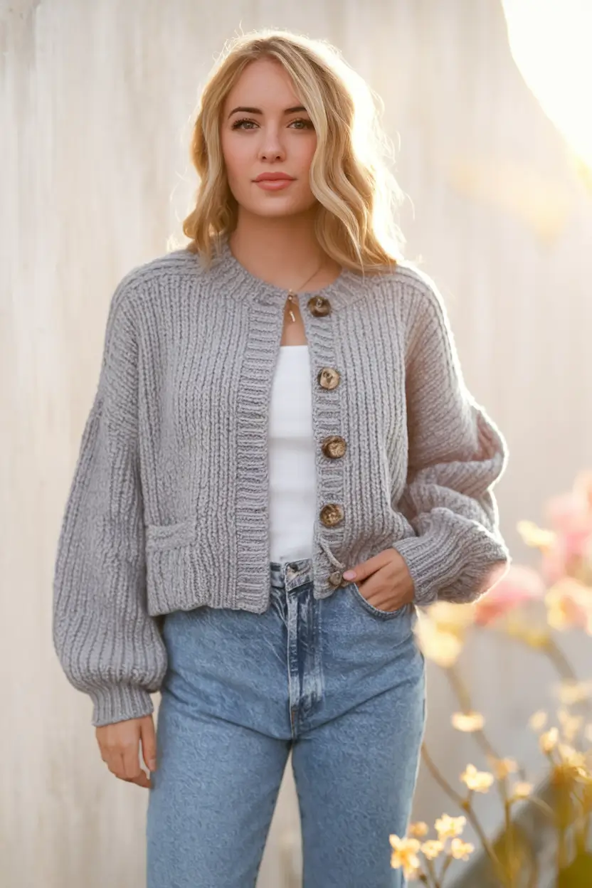 everyday fall outfits comfy Soft Grays and Cozy Denim Layers