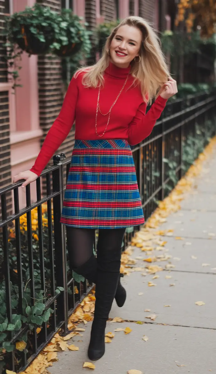 everyday fall outfits classy Plaid Skirts and Pops of Red