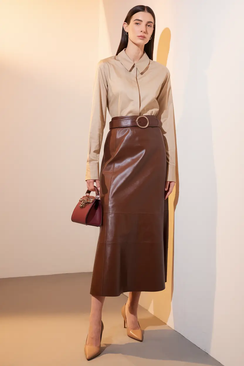 everyday fall outfits for women Structured Elegance: Sleek Leather with a Professional Edge