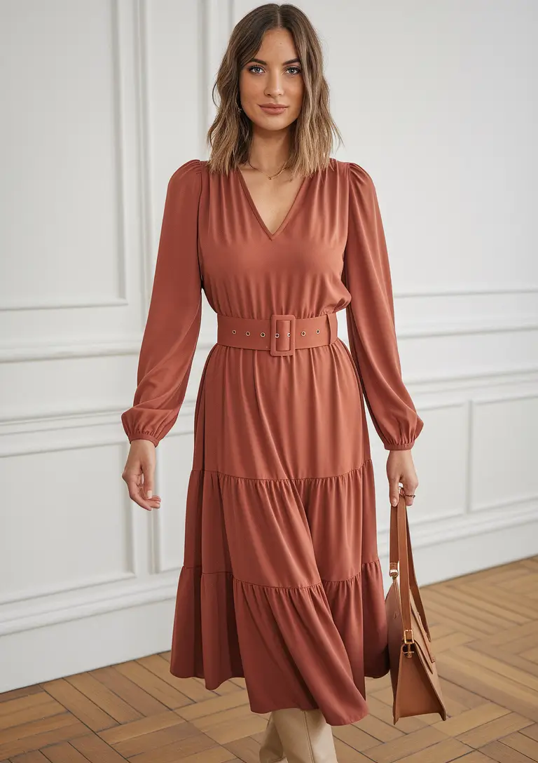 2025 Fall Casual Looks and Outfits Ideas Terracotta Elegance with Belted Definition