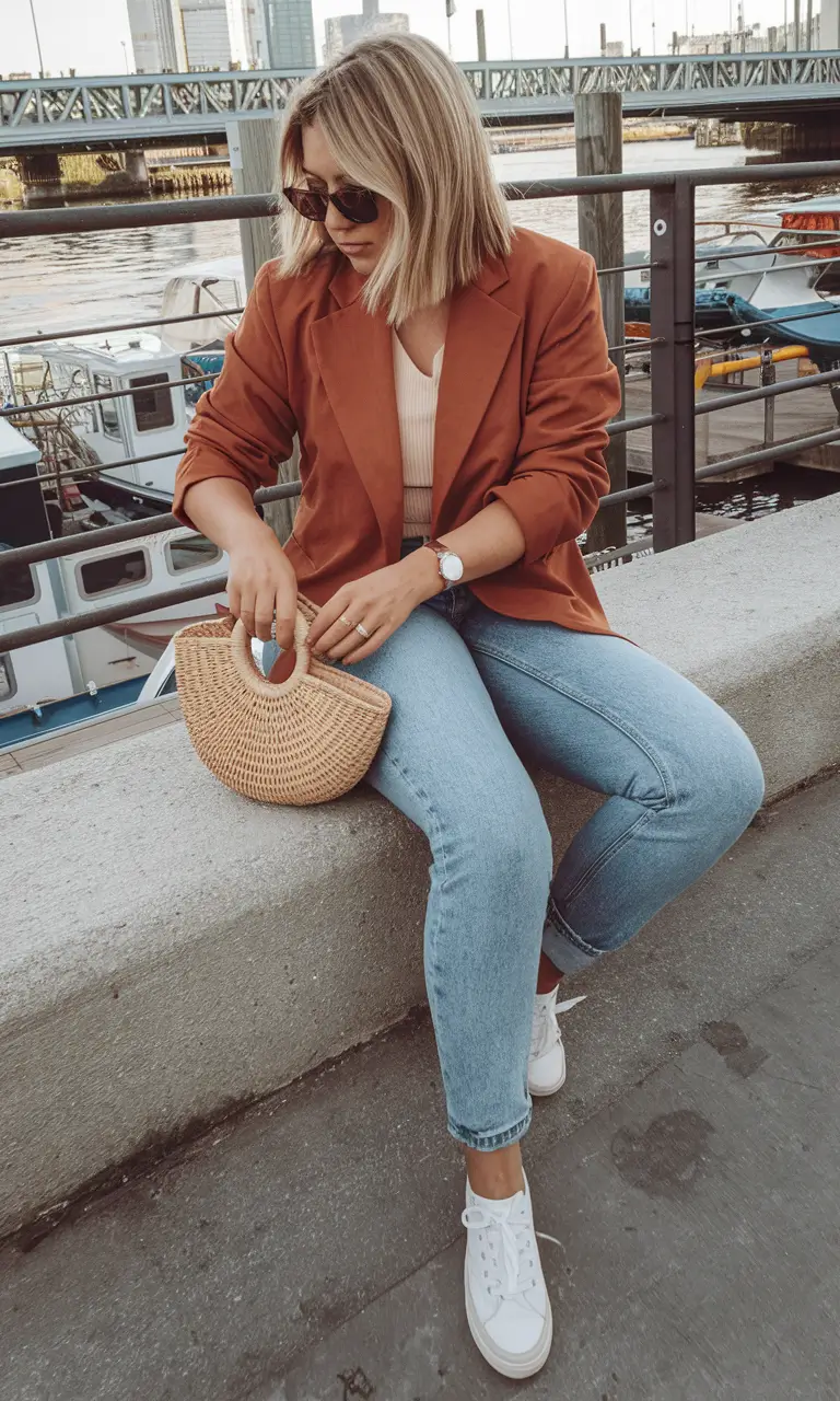 casual autumn street style chic City Walks in Terra Cotta and Denim