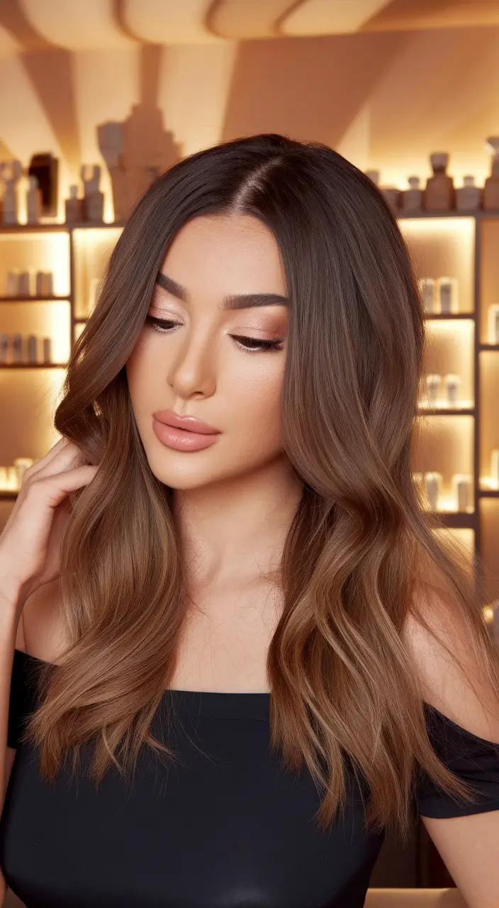 hair color for brown skin highlights Espresso Melt with Caramel Ribbons