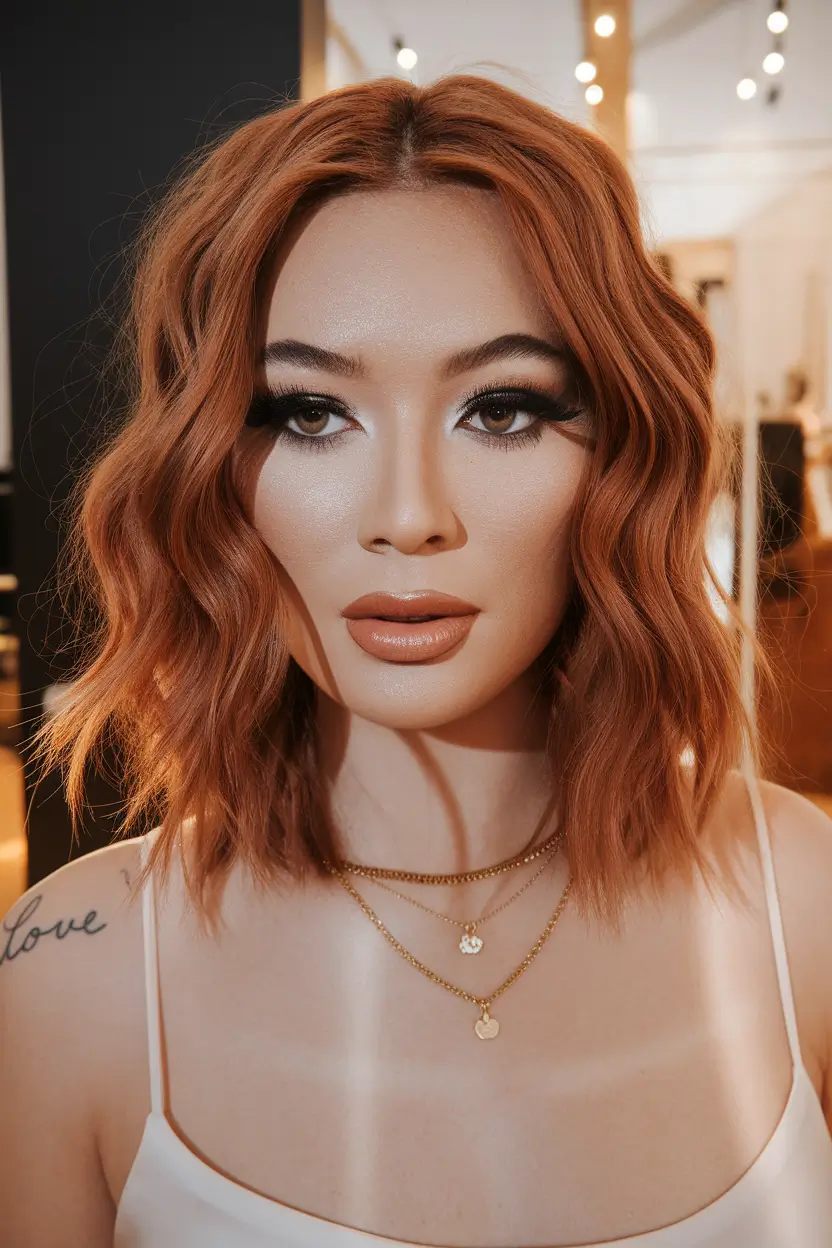 hair color for brown skin latina Copper Spice Waves with Vintage Volume