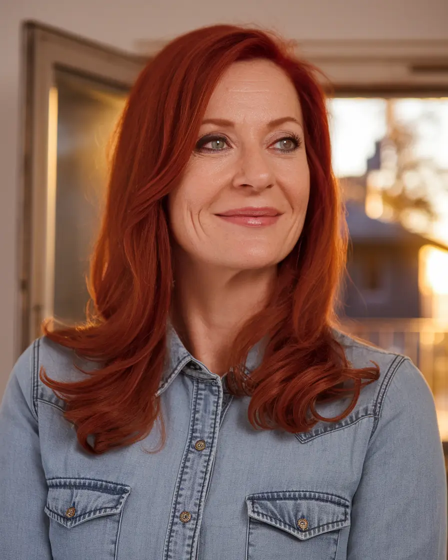 fall haircuts for women over 40 Warm Copper Layers with Vintage Bounce