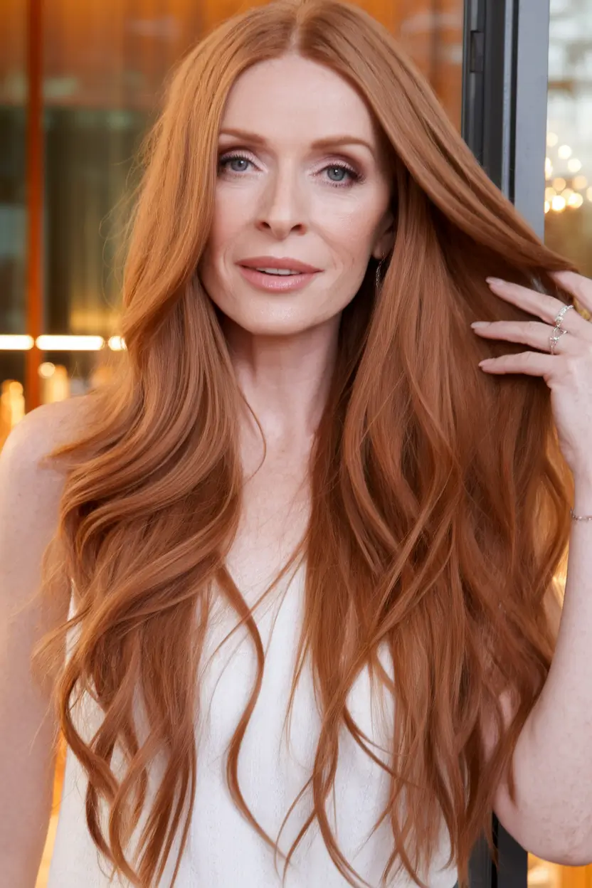 fall haircuts for women over 40 Ultra Long Red with Soft Waves