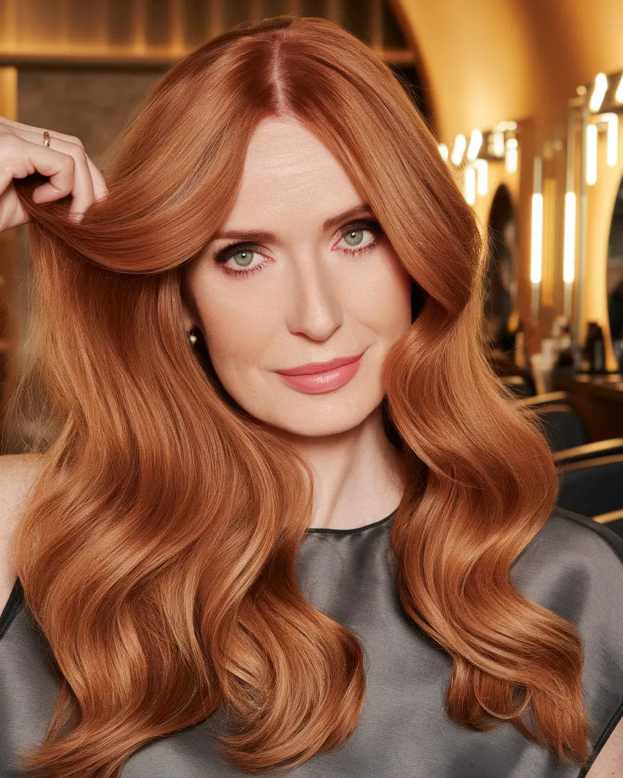 fall haircuts for women over 40 Warm Copper Glam Waves