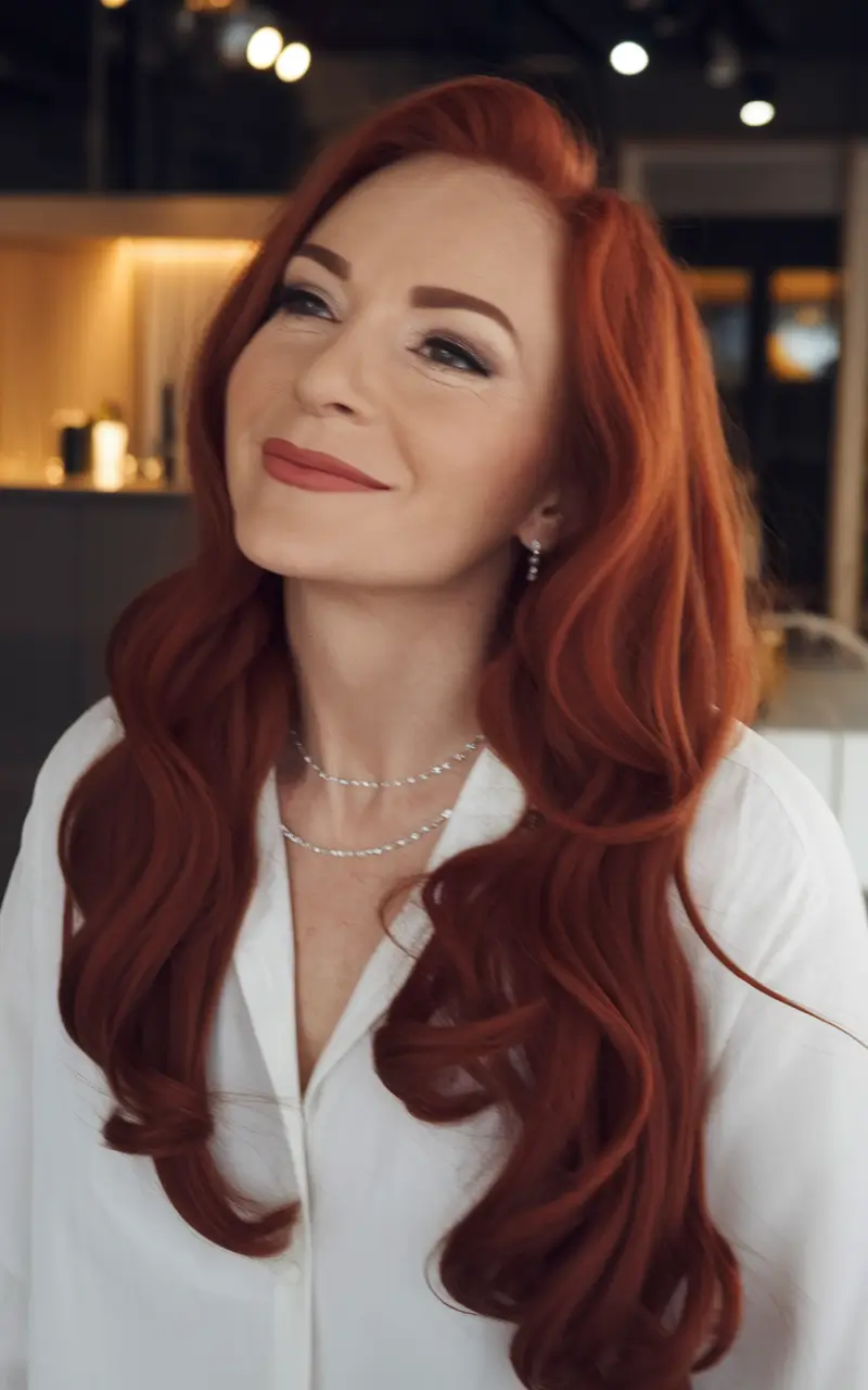 fall haircuts for women over 40 Old Hollywood Red with a Modern Twist