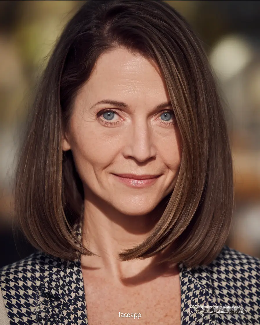 fall haircuts for women over 40 Sleek Precision Bob with a Side Part