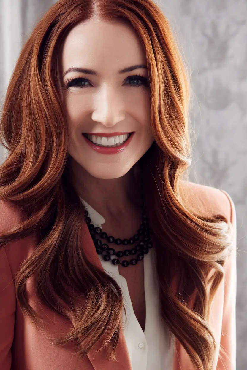 fall haircuts for women over 40 Glamorous Auburn with Hollywood Curls