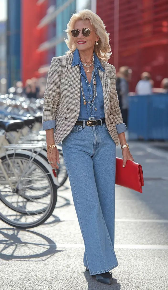 2025 fall outfits inspiration for women over 60 Tailored Denim With a Statement Blazer