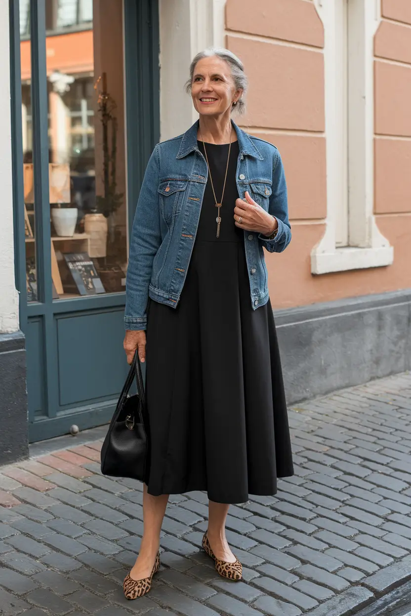 casual Denim Jacket Meets Little Black Dress
