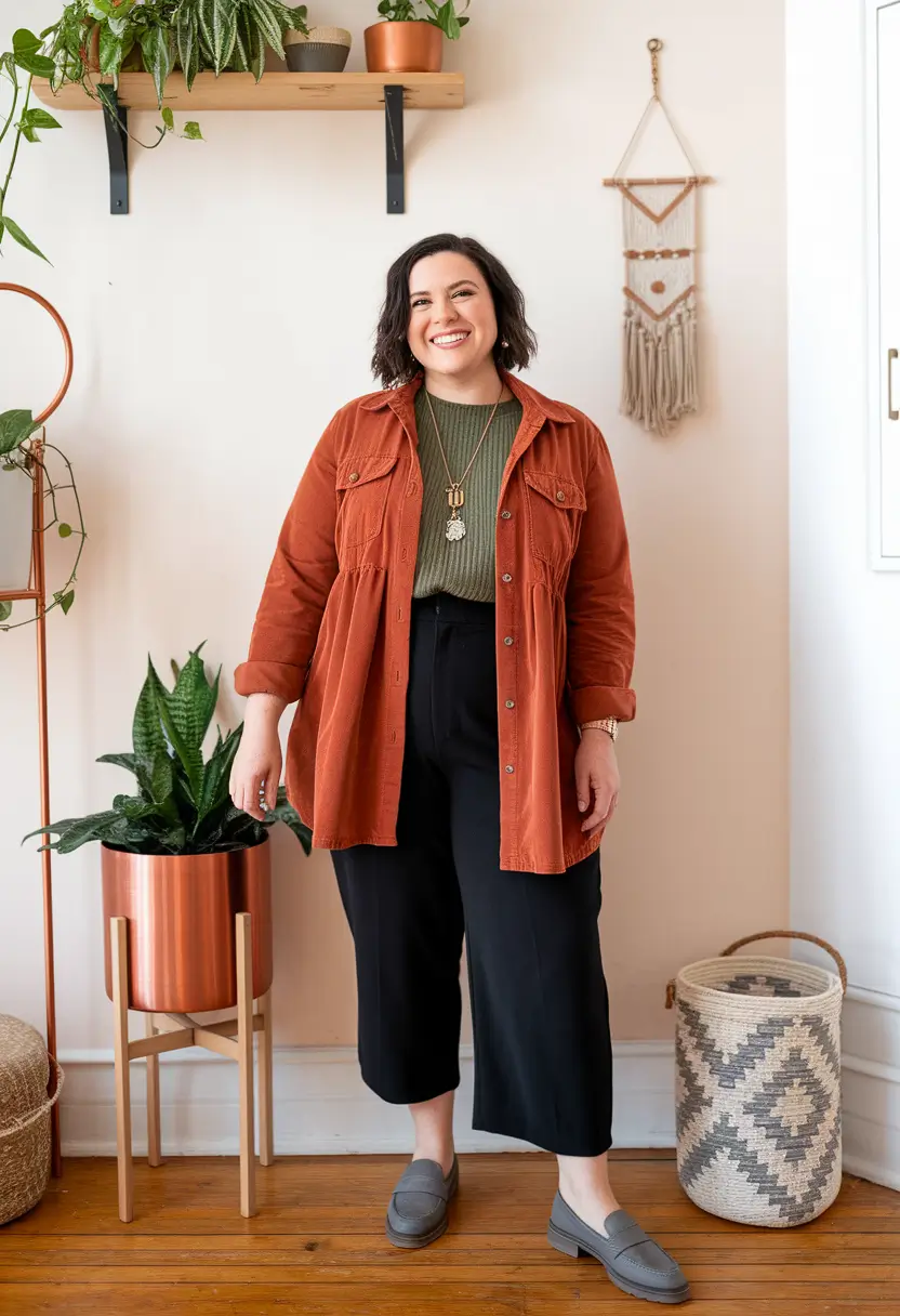 plus size fall fashion Warm Layers with Earthy Charm