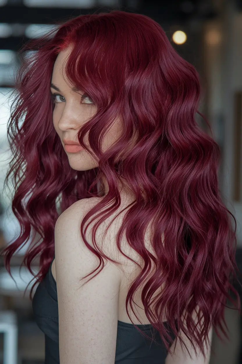 Autumn Burgundy Hair Color Trends for Fall 2025+Soft Mermaid Waves in Mulled Wine Tones