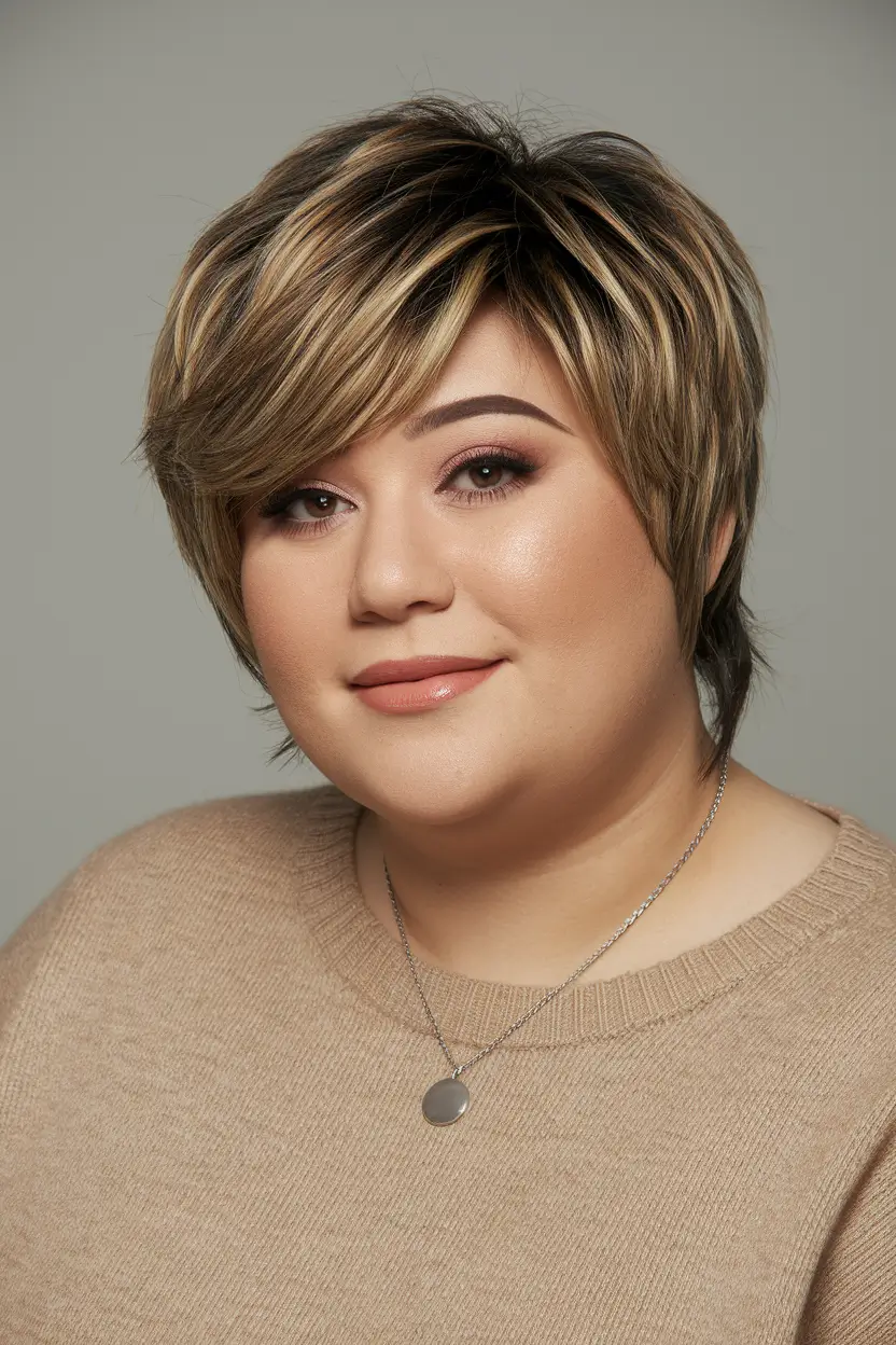 haircuts plus size women Layered Honey Pixie with Side Volume