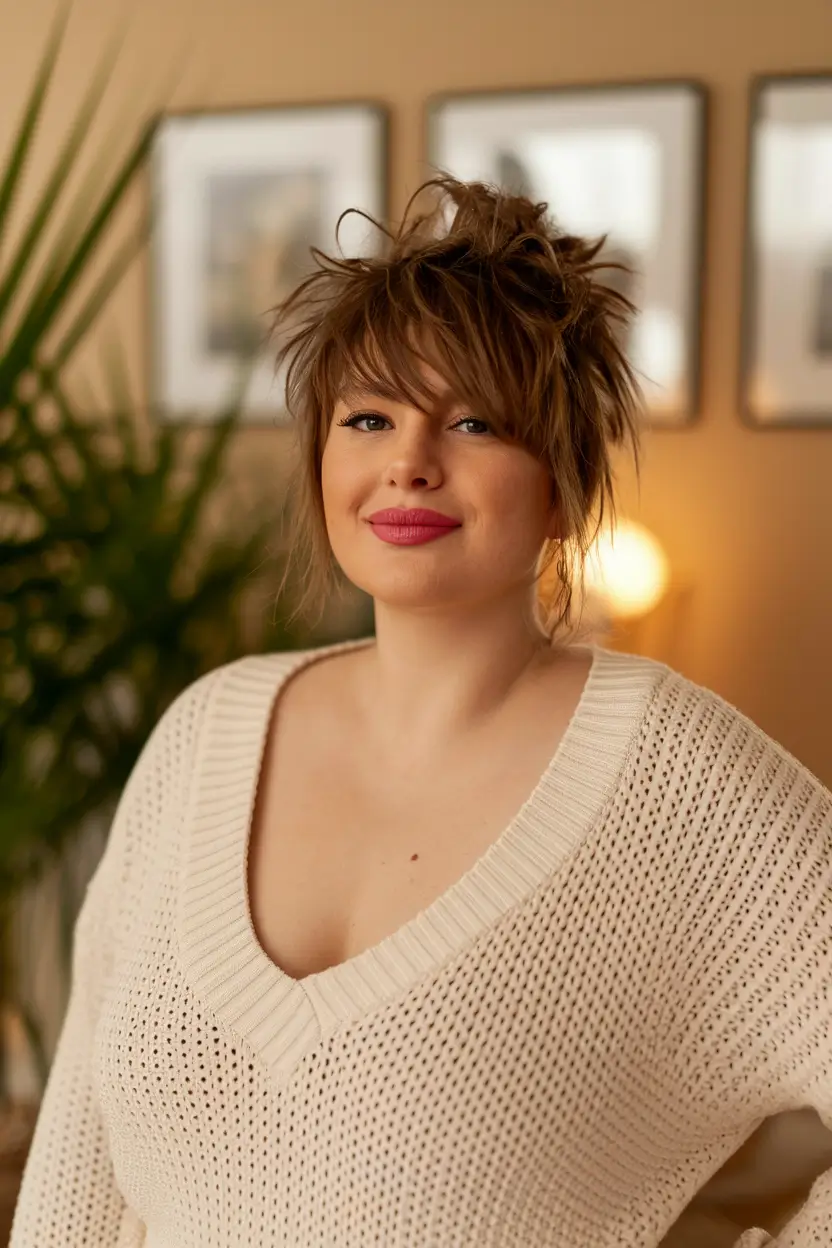 women’s haircuts plus size Messy Mullet Pixie with Soft Bangs