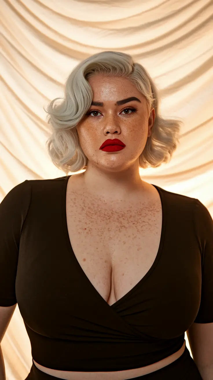 short curly Platinum Pin-Up Curls with Soft Part