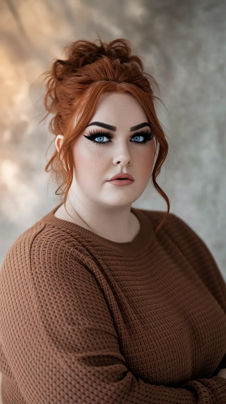 plus size women haircuts round faces medium Textured Auburn Updo with Curtain Pieces