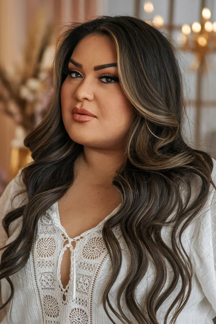 haircuts plus size women+Glamorous Long Layers with Face-Framing Highlights